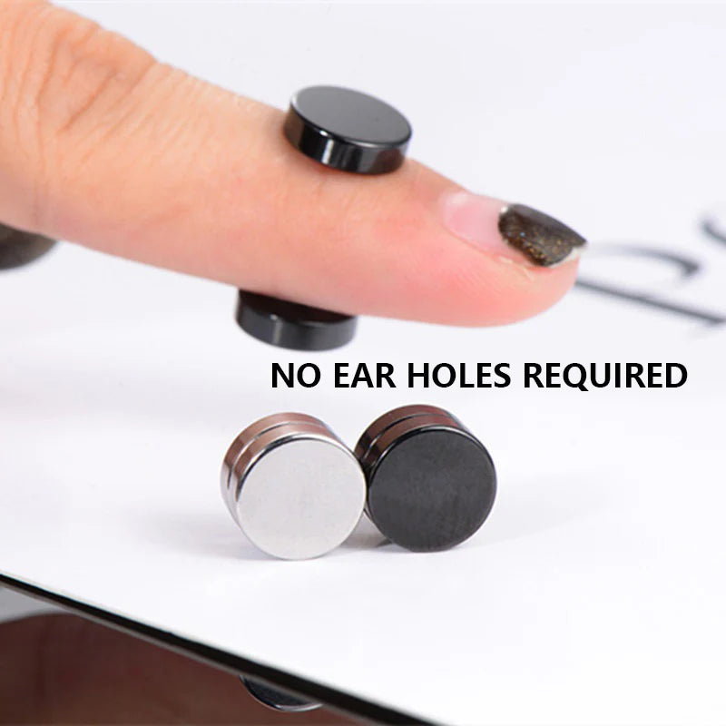 1/12 Pairs Magnetic Ear Clip Set Men and Women Stainless Steel Ring Cross Non-Perforated Fake Gauge Huggie Hoop Earrings Set