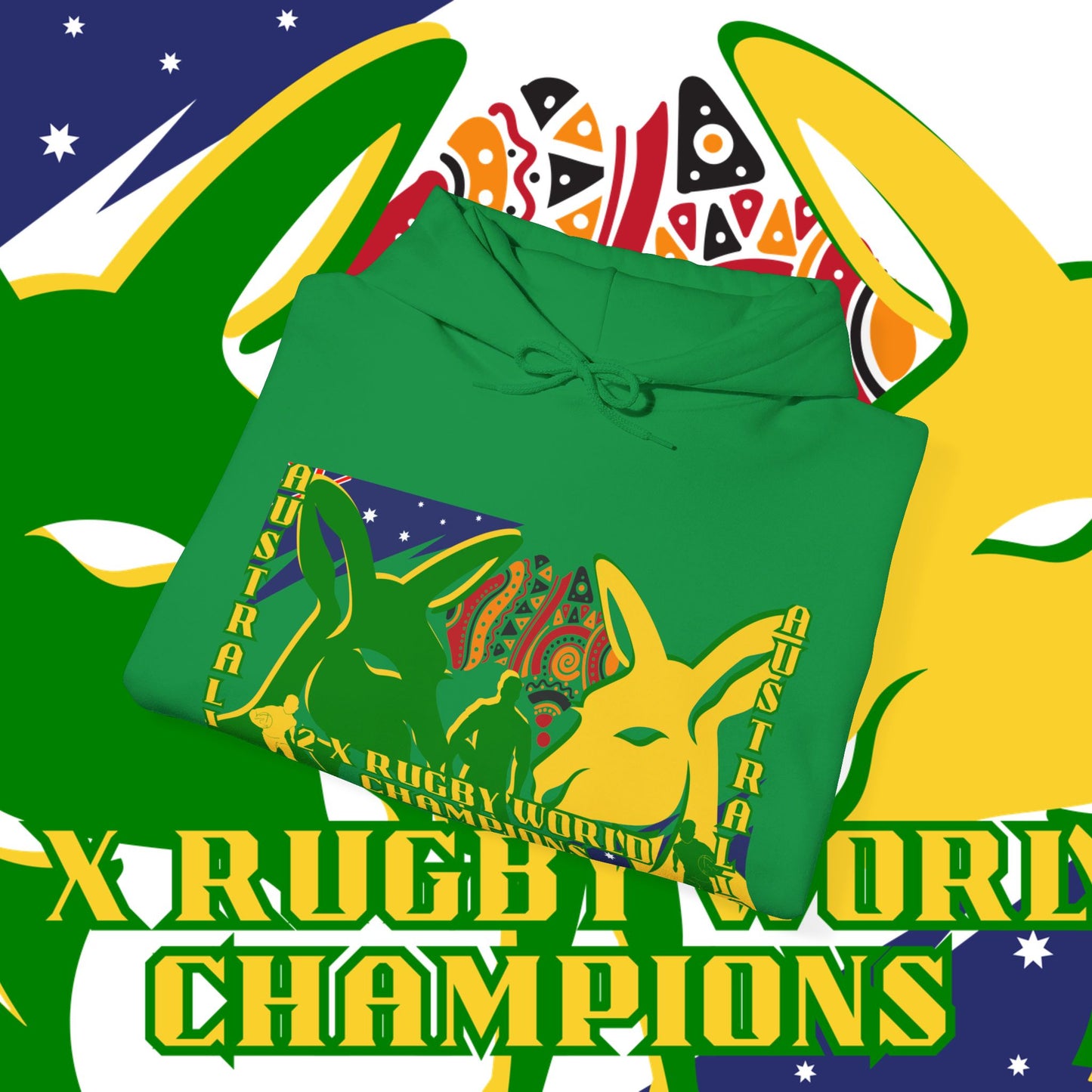 Australia Hoodie, Australian Rugby Sweatshirt, Indigenous Hoodie, Ozzy Rugby Hoodie, Green and Gold Hoodie, Kangaroo Hoodie, Unisex