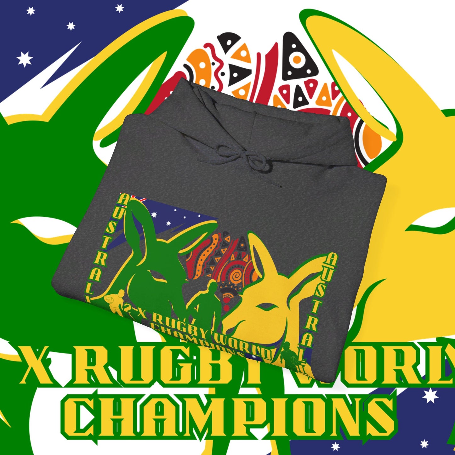 Australia Hoodie, Australian Rugby Sweatshirt, Indigenous Hoodie, Ozzy Rugby Hoodie, Green and Gold Hoodie, Kangaroo Hoodie, Unisex