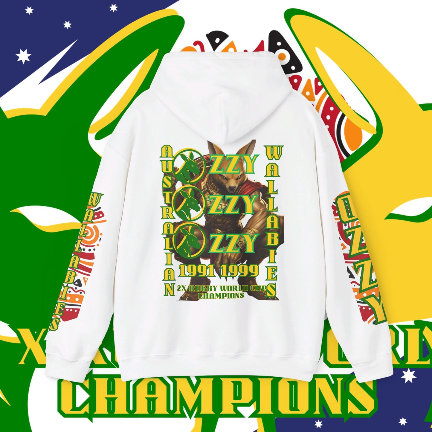 Australia Hoodie, Australian Rugby Sweatshirt, Indigenous Hoodie, Ozzy Rugby Hoodie, Green and Gold Hoodie, Kangaroo Hoodie, Unisex