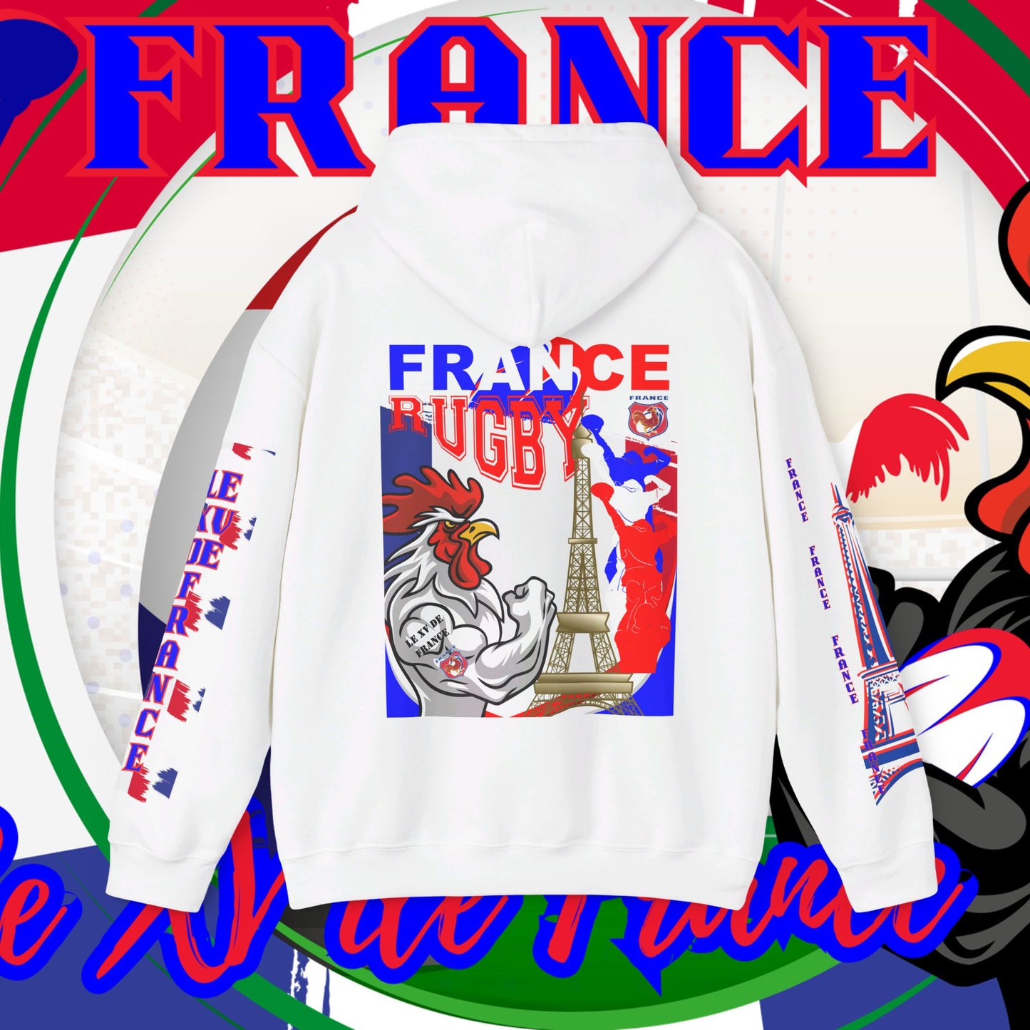 France Rugby supporter Hoodie Sweatshirt, pullover, French rugby, Eiffel Tower, winter, gift hoodie,unisex, paris