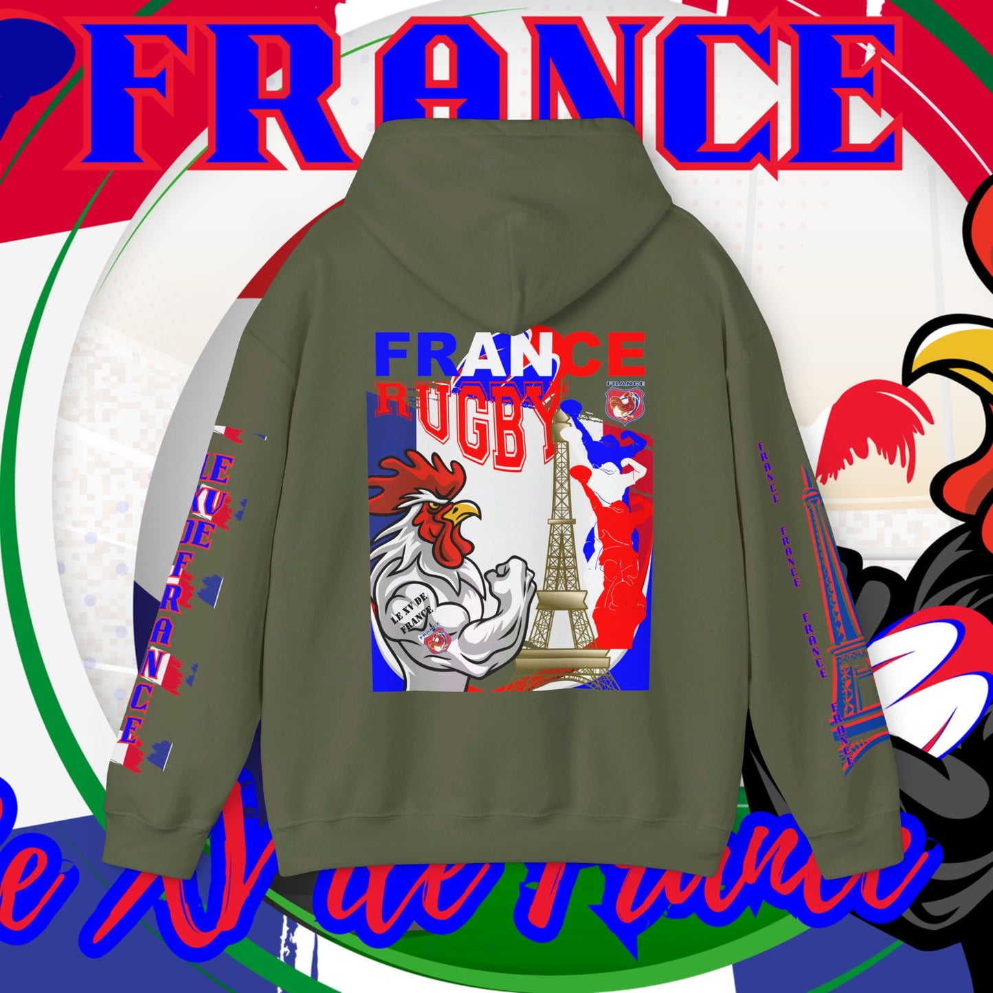 France Rugby supporter Hoodie Sweatshirt, pullover, French rugby, Eiffel Tower, winter, gift hoodie,unisex, paris