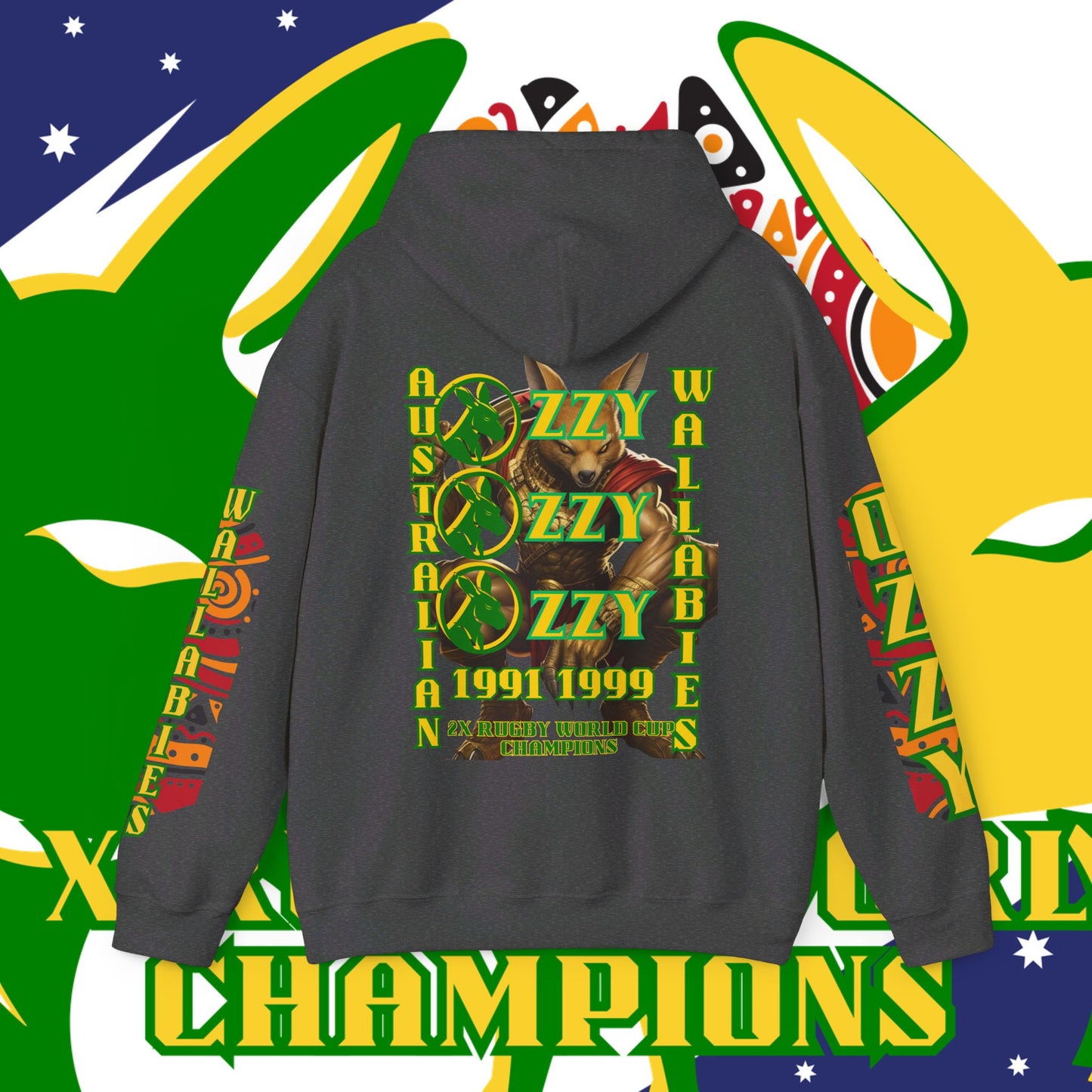 Australia Hoodie, Australian Rugby Sweatshirt, Indigenous Hoodie, Ozzy Rugby Hoodie, Green and Gold Hoodie, Kangaroo Hoodie, Unisex
