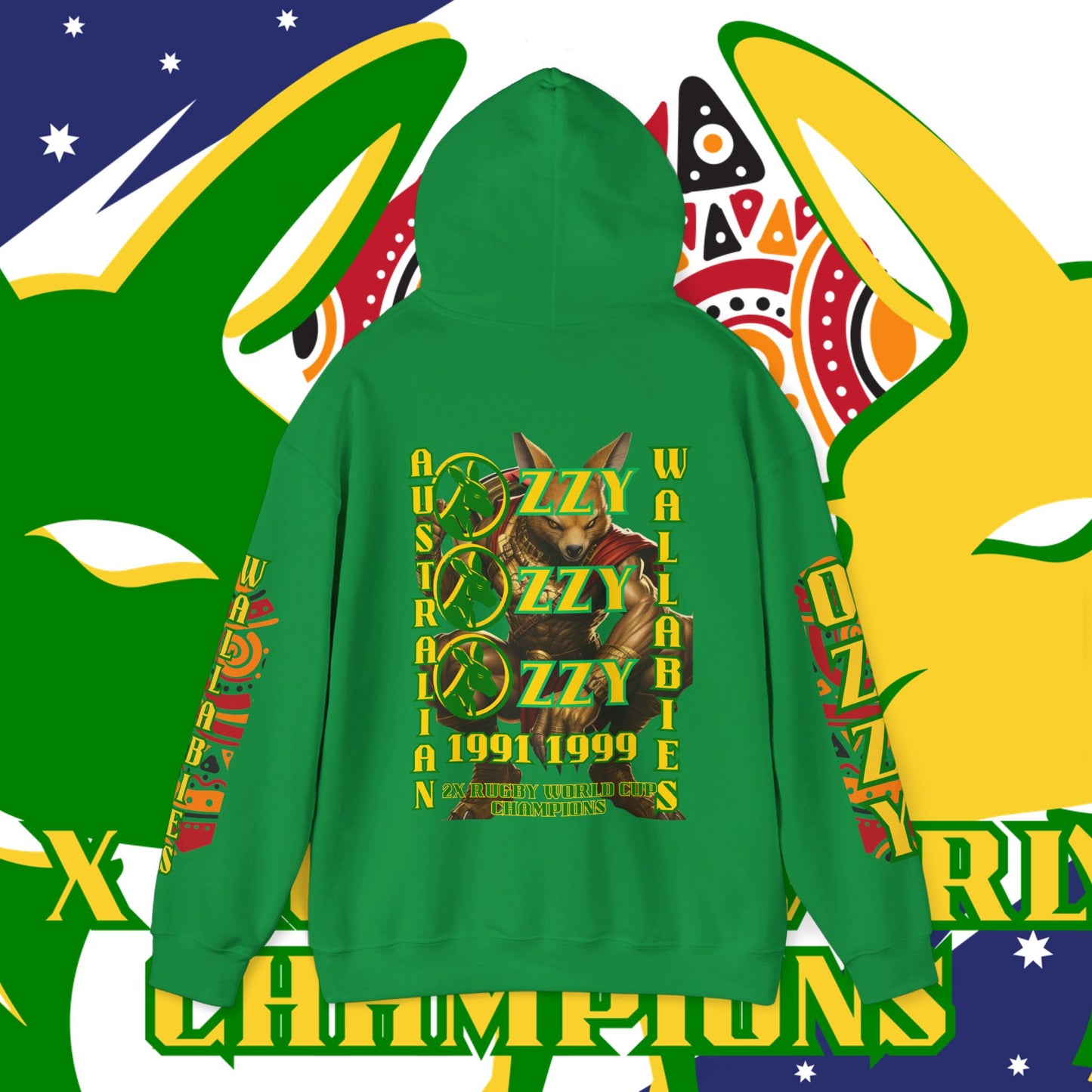 Australia Hoodie, Australian Rugby Sweatshirt, Indigenous Hoodie, Ozzy Rugby Hoodie, Green and Gold Hoodie, Kangaroo Hoodie, Unisex