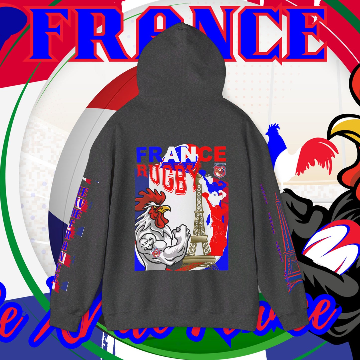 France Rugby supporter Hoodie Sweatshirt, pullover, French rugby, Eiffel Tower, winter, gift hoodie,unisex, paris