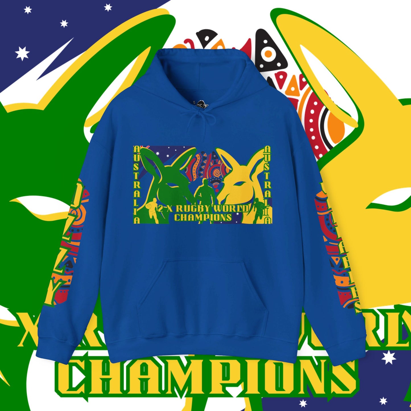 Australia Hoodie, Australian Rugby Sweatshirt, Indigenous Hoodie, Ozzy Rugby Hoodie, Green and Gold Hoodie, Kangaroo Hoodie, Unisex