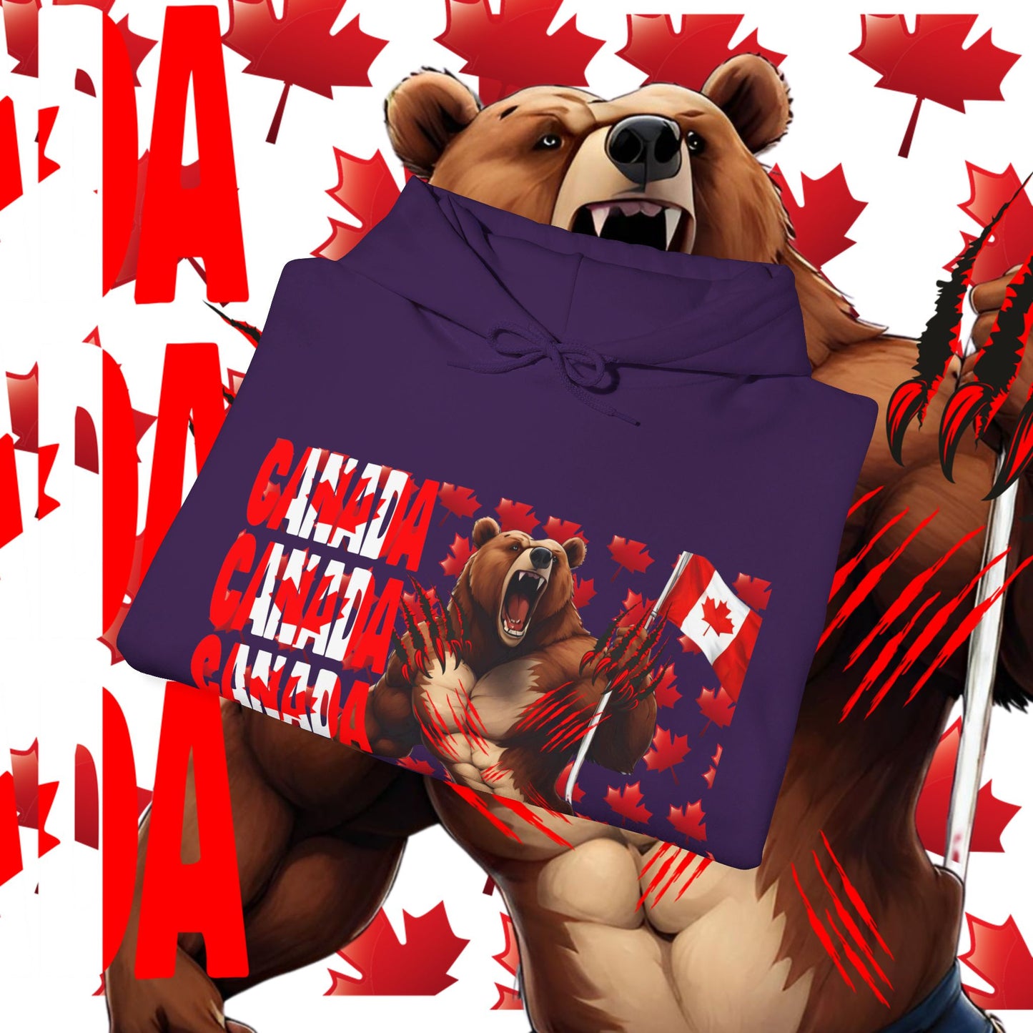 Canada Hoodie, Canada hooded Sweatshirt, Canadian Bear hoodie, Rugby Hoodie, unisex