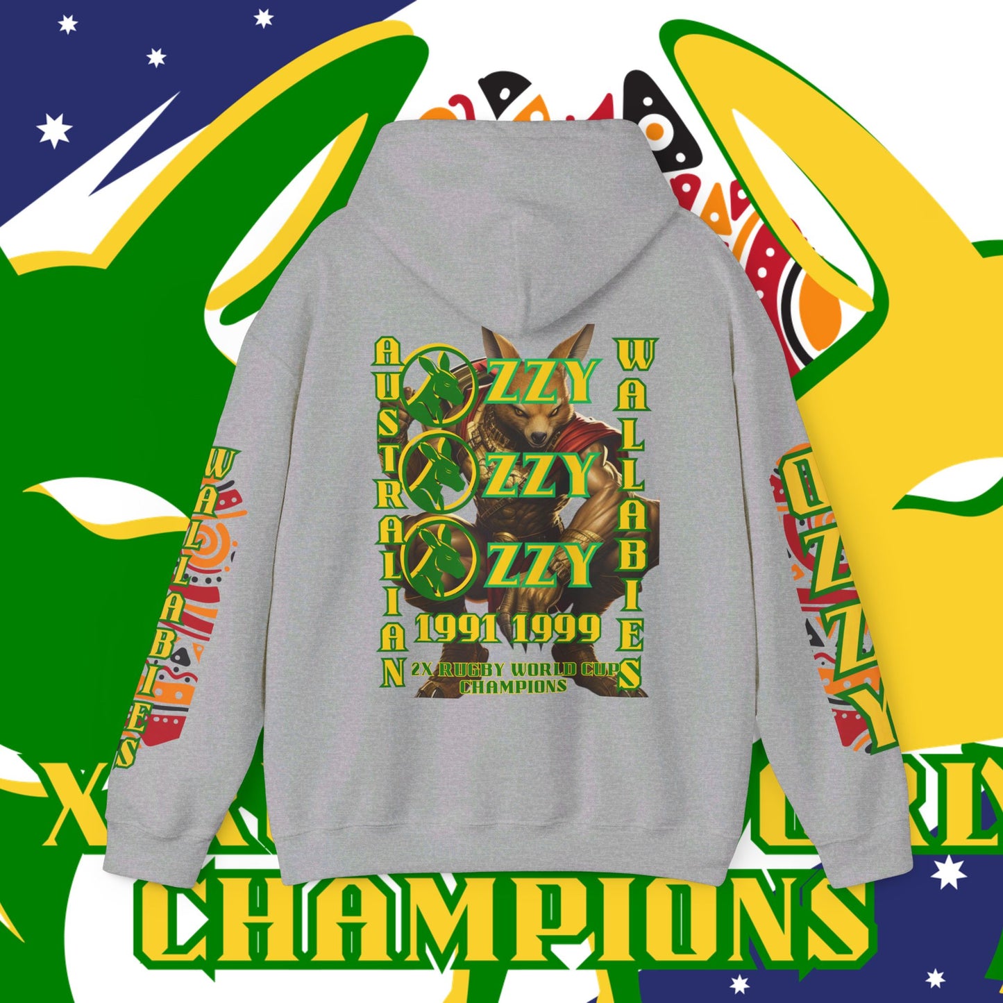 Australia Hoodie, Australian Rugby Sweatshirt, Indigenous Hoodie, Ozzy Rugby Hoodie, Green and Gold Hoodie, Kangaroo Hoodie, Unisex