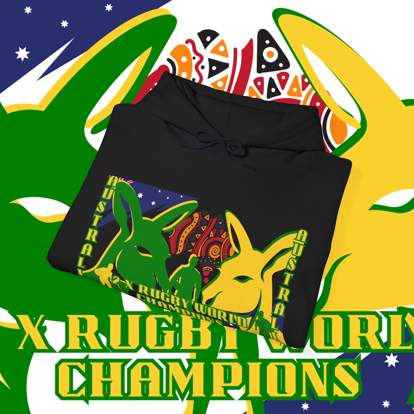 Australia Hoodie, Australian Rugby Sweatshirt, Indigenous Hoodie, Ozzy Rugby Hoodie, Green and Gold Hoodie, Kangaroo Hoodie, Unisex