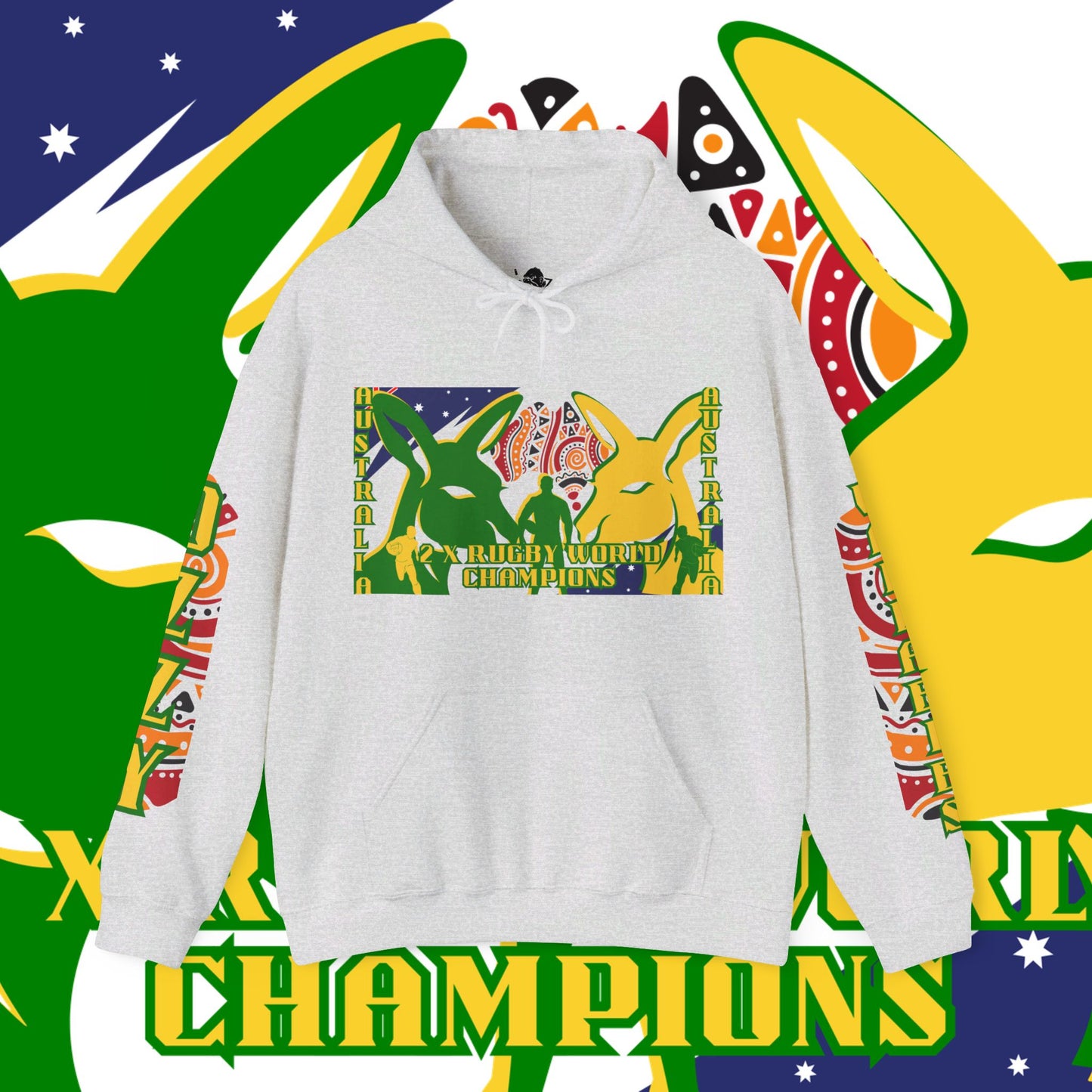 Australia Hoodie, Australian Rugby Sweatshirt, Indigenous Hoodie, Ozzy Rugby Hoodie, Green and Gold Hoodie, Kangaroo Hoodie, Unisex