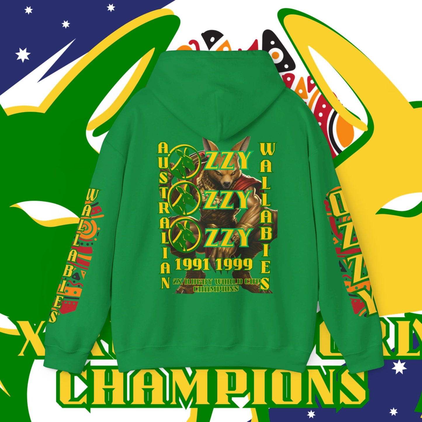 Australia Hoodie, Australian Rugby Sweatshirt, Indigenous Hoodie, Ozzy Rugby Hoodie, Green and Gold Hoodie, Kangaroo Hoodie, Unisex