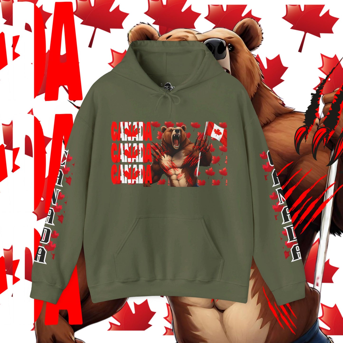 Canada Hoodie, Canada hooded Sweatshirt, Canadian Bear hoodie, Rugby Hoodie, unisex