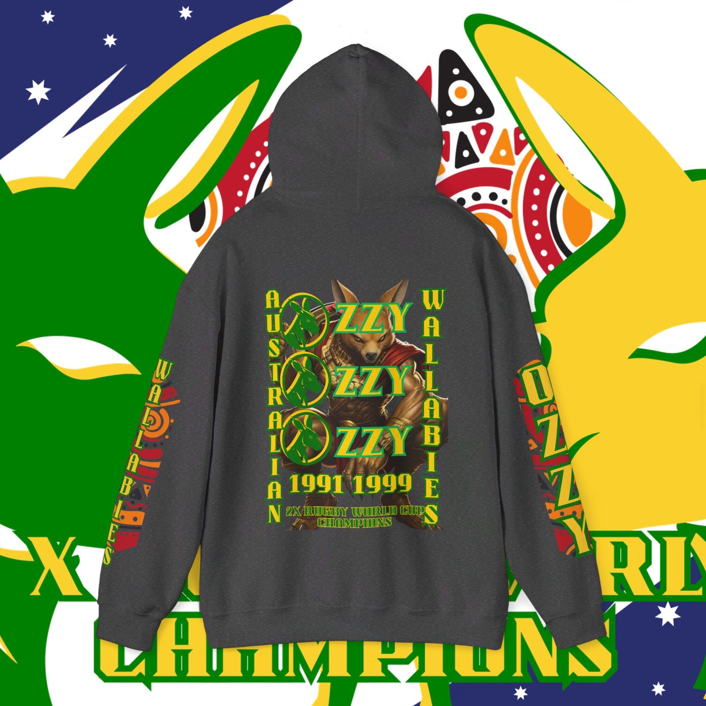 Australia Hoodie, Australian Rugby Sweatshirt, Indigenous Hoodie, Ozzy Rugby Hoodie, Green and Gold Hoodie, Kangaroo Hoodie, Unisex