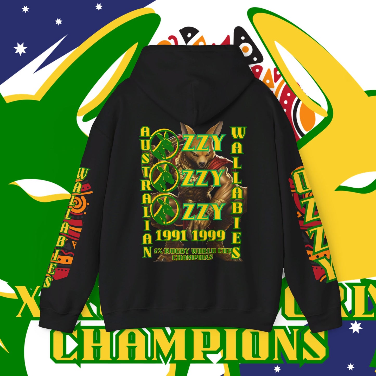 Australia Hoodie, Australian Rugby Sweatshirt, Indigenous Hoodie, Ozzy Rugby Hoodie, Green and Gold Hoodie, Kangaroo Hoodie, Unisex