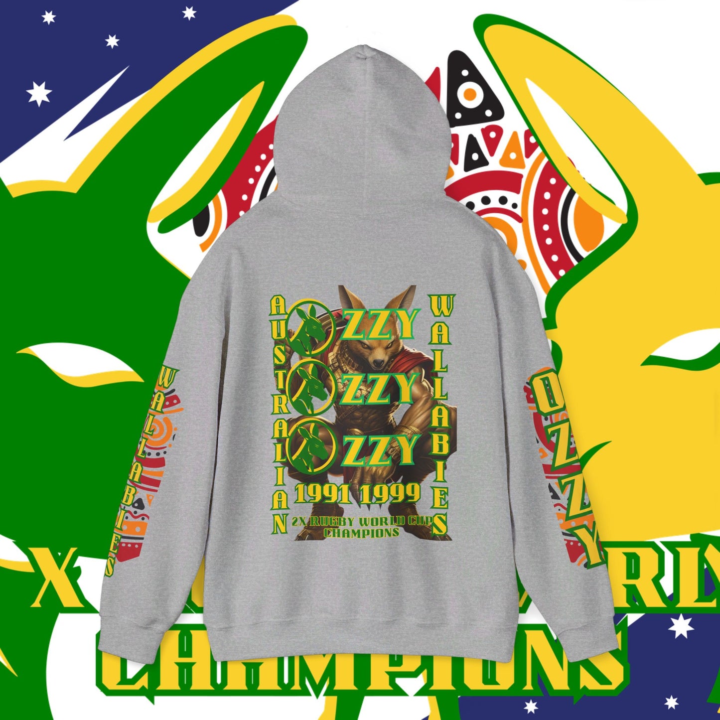 Australia Hoodie, Australian Rugby Sweatshirt, Indigenous Hoodie, Ozzy Rugby Hoodie, Green and Gold Hoodie, Kangaroo Hoodie, Unisex