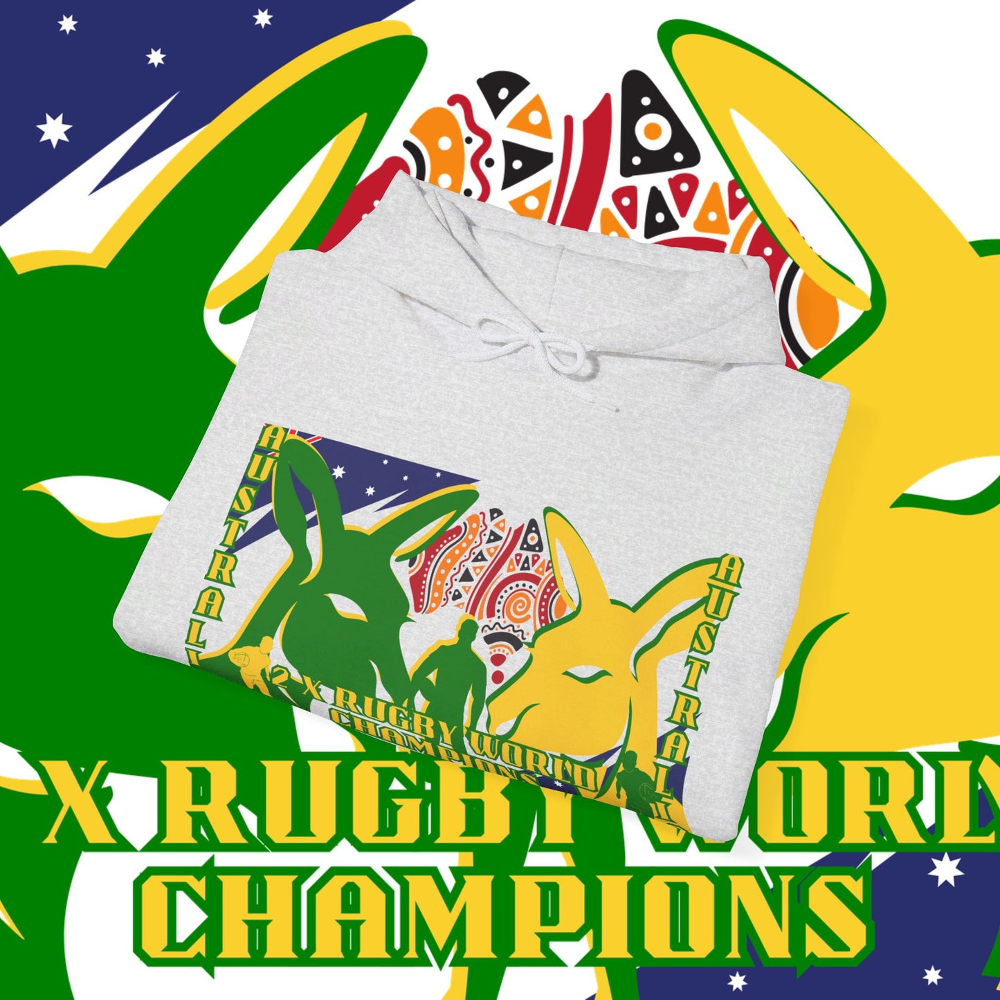 Australia Hoodie, Australian Rugby Sweatshirt, Indigenous Hoodie, Ozzy Rugby Hoodie, Green and Gold Hoodie, Kangaroo Hoodie, Unisex