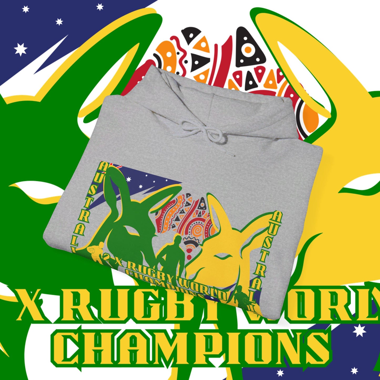 Australia Hoodie, Australian Rugby Sweatshirt, Indigenous Hoodie, Ozzy Rugby Hoodie, Green and Gold Hoodie, Kangaroo Hoodie, Unisex