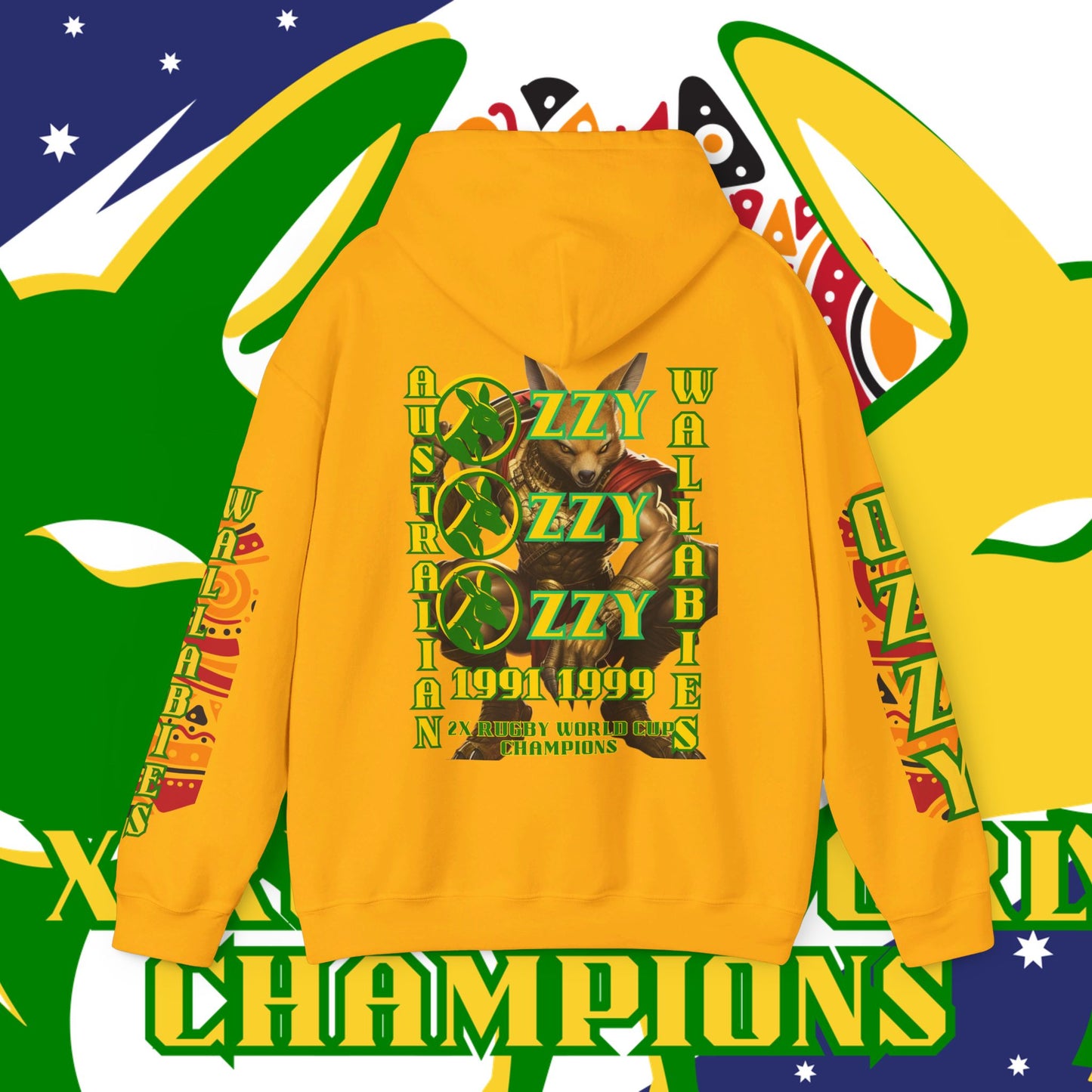 Australia Hoodie, Australian Rugby Sweatshirt, Indigenous Hoodie, Ozzy Rugby Hoodie, Green and Gold Hoodie, Kangaroo Hoodie, Unisex