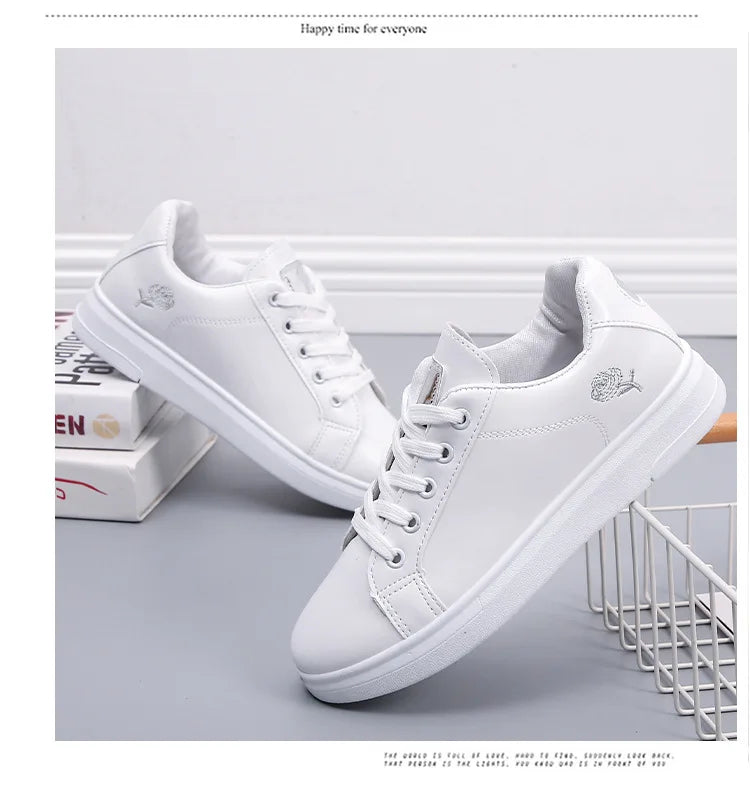 Spring Women Casual Shoes White Breathable Embroidered Flower Lace-Up Women Sneakers Fashion Korean version Women Tennis shoes