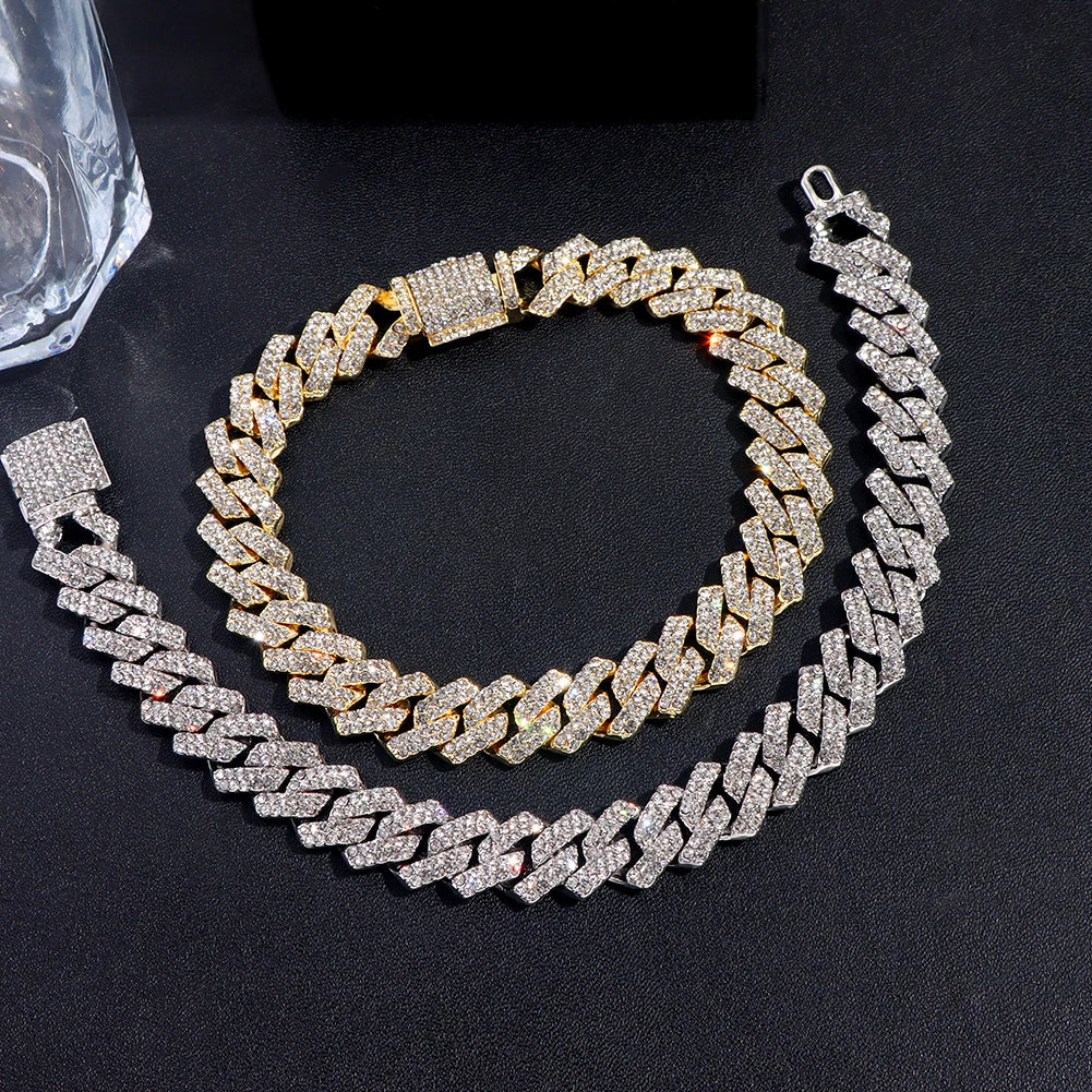 Women Hip Hop Iced Out Crystal Prong Cuban Chain Bracelets Woman Luxury Paved Rhinestone Link Chain Bracelet Punk Rapper Jewelry