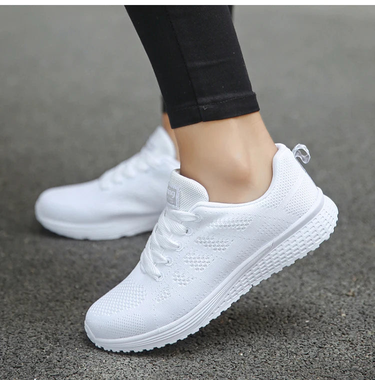 Women's Sneaker 2024 New Fashion Breathable Trainers Comfortable Sneakers Mesh Fabric Lace Up Women's Tennis Shoes For Women