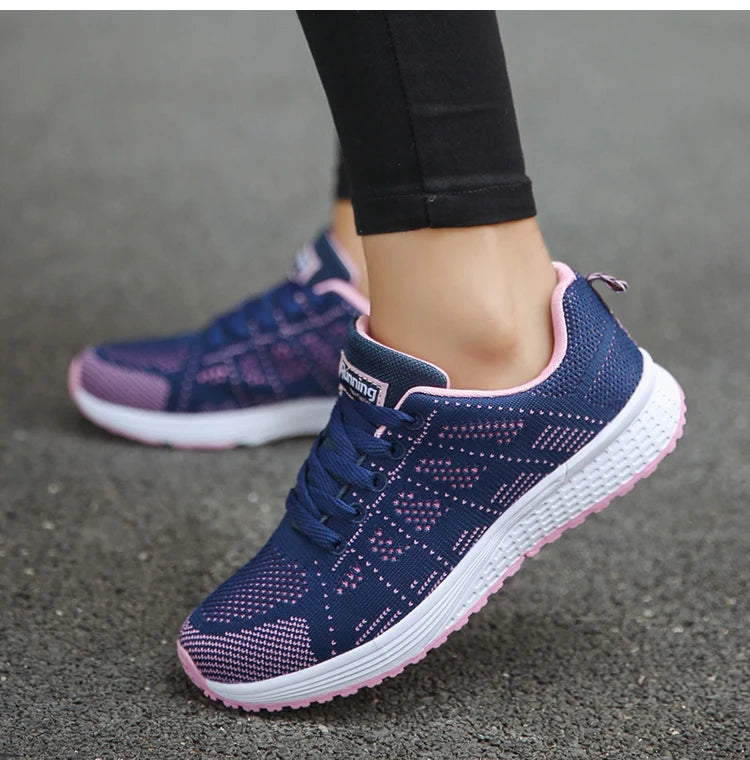 Women's Sneaker 2024 New Fashion Breathable Trainers Comfortable Sneakers Mesh Fabric Lace Up Women's Tennis Shoes For Women