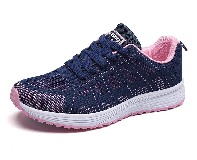 Women's Sneaker 2024 New Fashion Breathable Trainers Comfortable Sneakers Mesh Fabric Lace Up Women's Tennis Shoes For Women