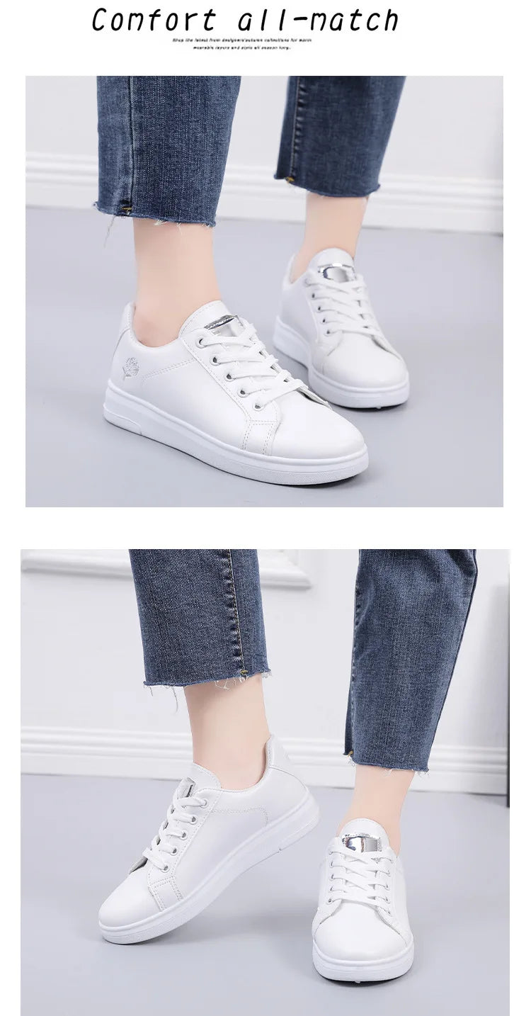 Spring Women Casual Shoes White Breathable Embroidered Flower Lace-Up Women Sneakers Fashion Korean version Women Tennis shoes