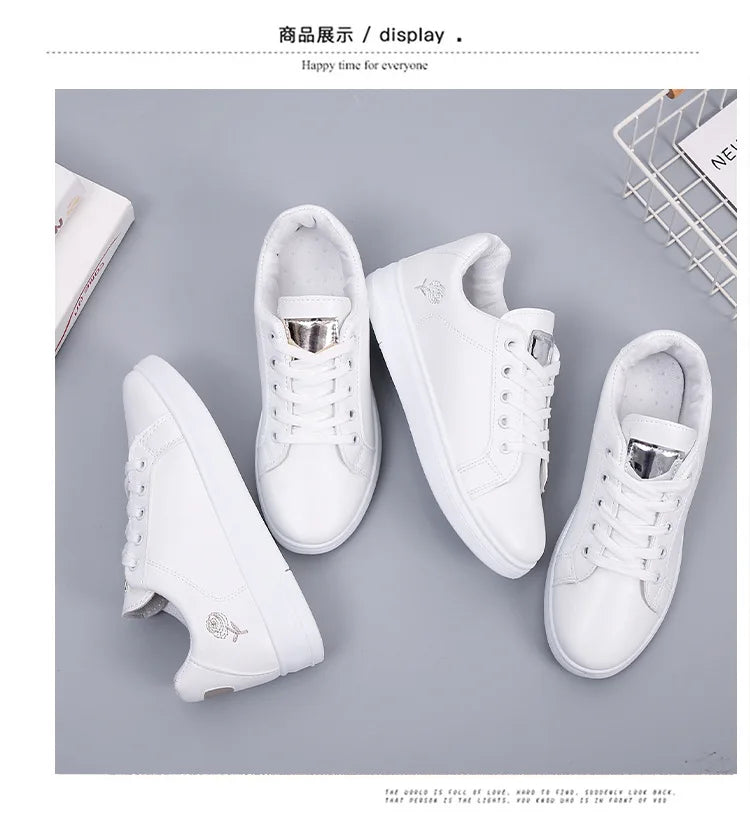 Spring Women Casual Shoes White Breathable Embroidered Flower Lace-Up Women Sneakers Fashion Korean version Women Tennis shoes