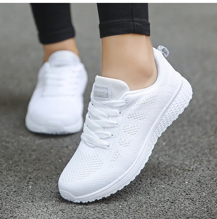 Women's Sneaker 2024 New Fashion Breathable Trainers Comfortable Sneakers Mesh Fabric Lace Up Women's Tennis Shoes For Women