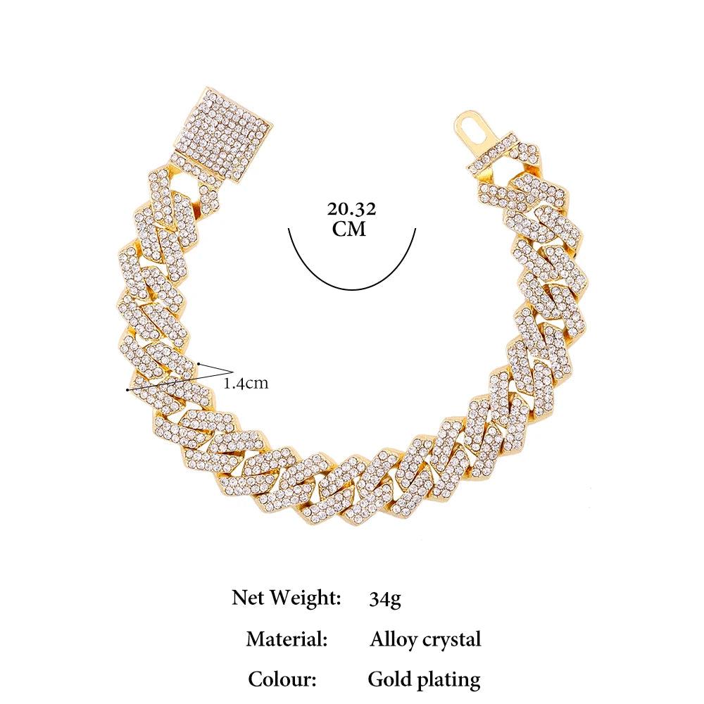 Women Hip Hop Iced Out Crystal Prong Cuban Chain Bracelets Woman Luxury Paved Rhinestone Link Chain Bracelet Punk Rapper Jewelry