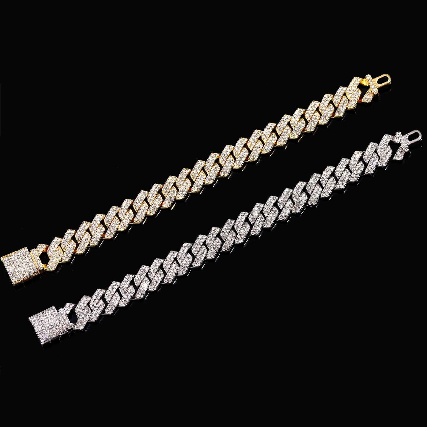 Women Hip Hop Iced Out Crystal Prong Cuban Chain Bracelets Woman Luxury Paved Rhinestone Link Chain Bracelet Punk Rapper Jewelry