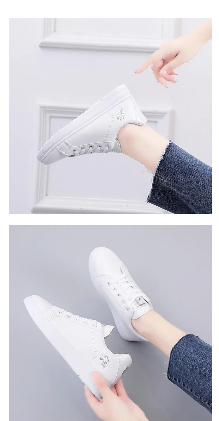 Spring Women Casual Shoes White Breathable Embroidered Flower Lace-Up Women Sneakers Fashion Korean version Women Tennis shoes