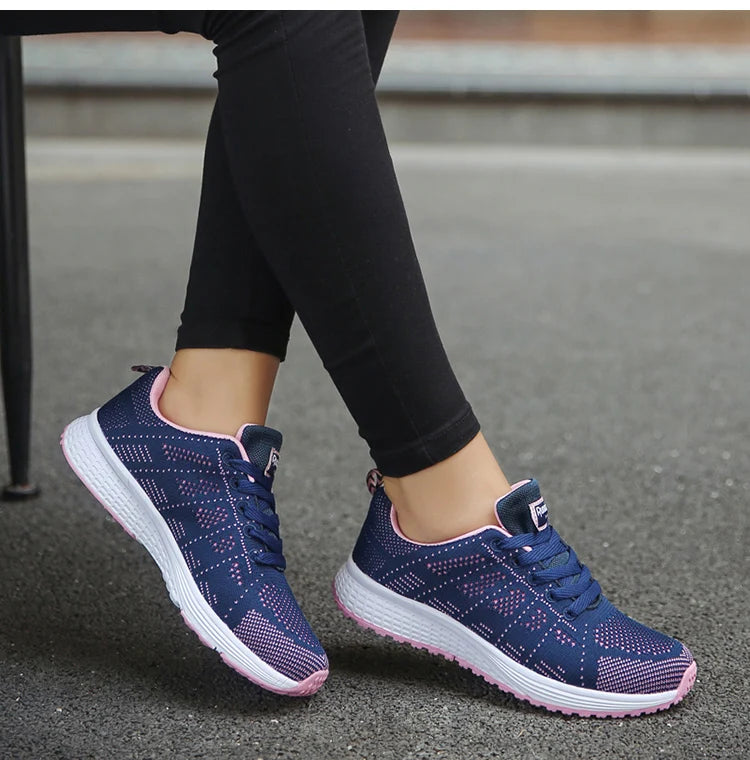 Women's Sneaker 2024 New Fashion Breathable Trainers Comfortable Sneakers Mesh Fabric Lace Up Women's Tennis Shoes For Women
