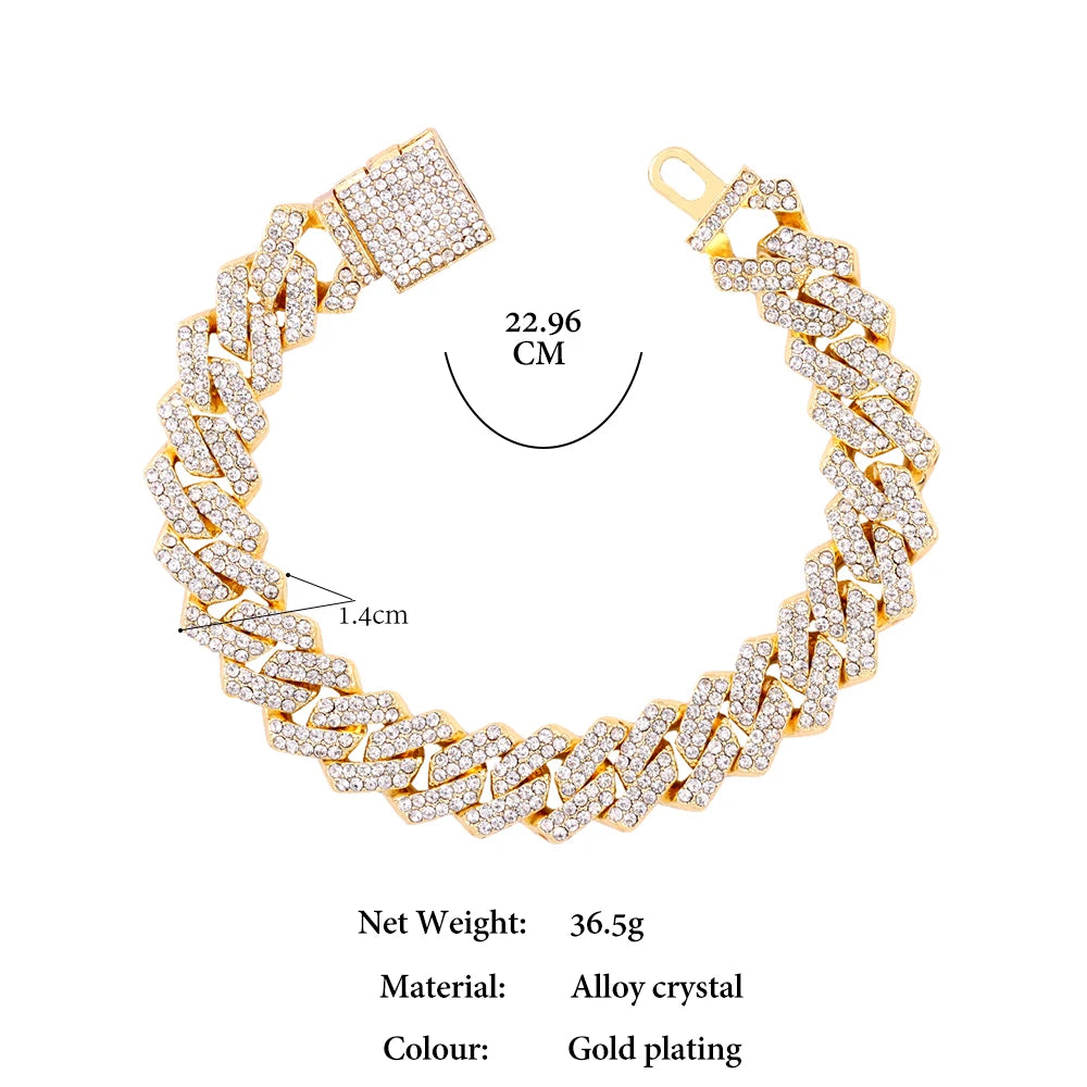 Women Hip Hop Iced Out Crystal Prong Cuban Chain Bracelets Woman Luxury Paved Rhinestone Link Chain Bracelet Punk Rapper Jewelry