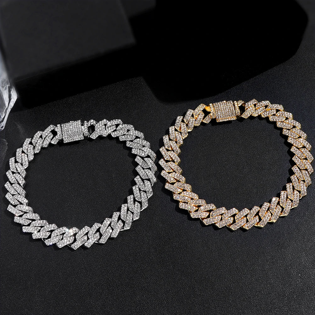 Women Hip Hop Iced Out Crystal Prong Cuban Chain Bracelets Woman Luxury Paved Rhinestone Link Chain Bracelet Punk Rapper Jewelry