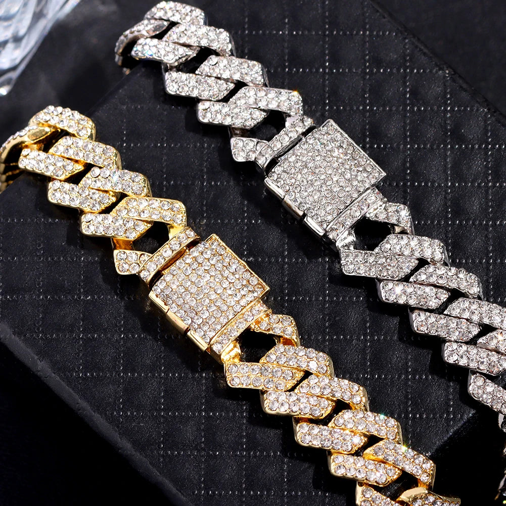 Women Hip Hop Iced Out Crystal Prong Cuban Chain Bracelets Woman Luxury Paved Rhinestone Link Chain Bracelet Punk Rapper Jewelry