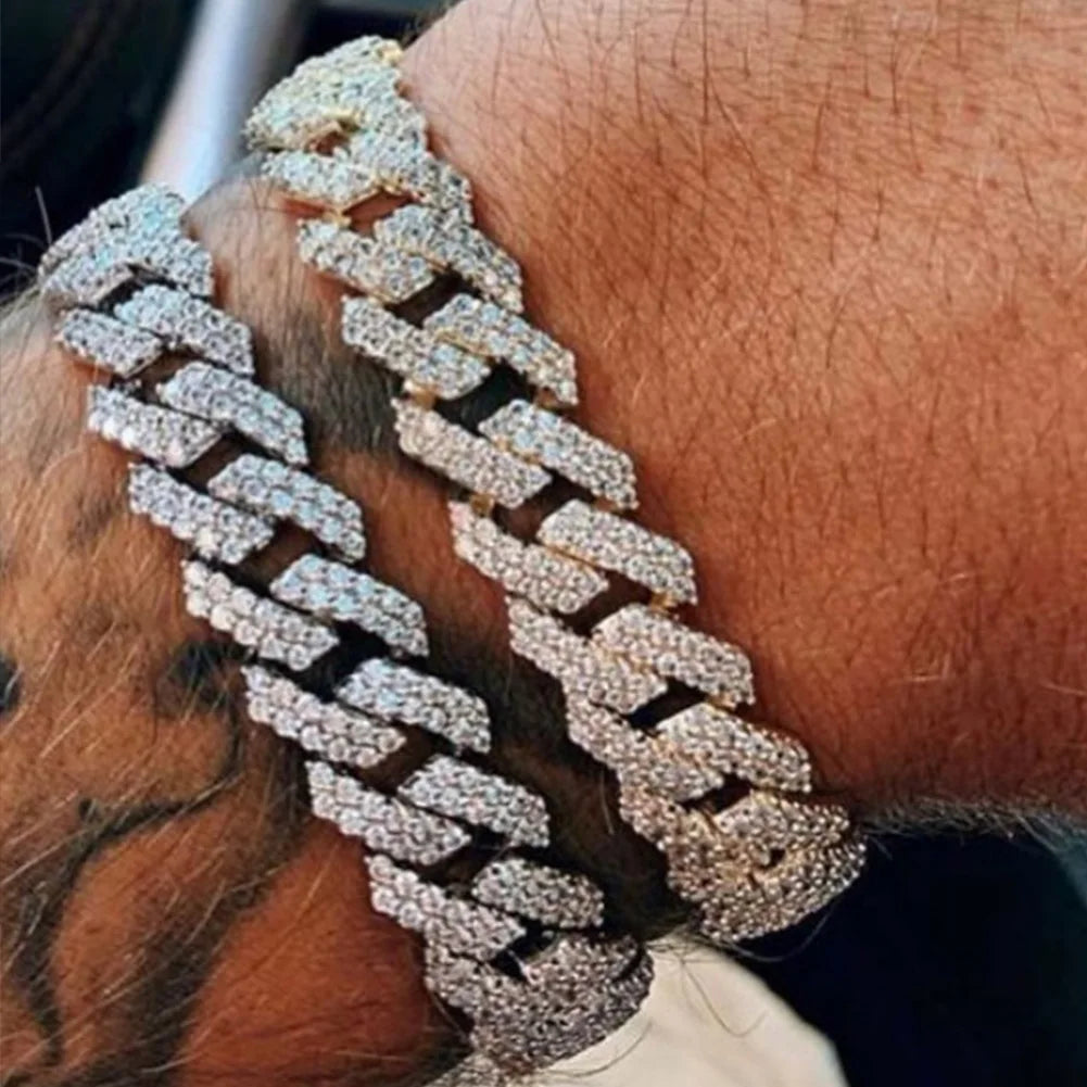 Women Hip Hop Iced Out Crystal Prong Cuban Chain Bracelets Woman Luxury Paved Rhinestone Link Chain Bracelet Punk Rapper Jewelry
