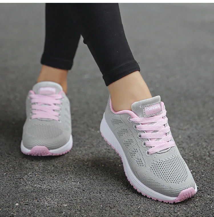 Women's Sneaker 2024 New Fashion Breathable Trainers Comfortable Sneakers Mesh Fabric Lace Up Women's Tennis Shoes For Women